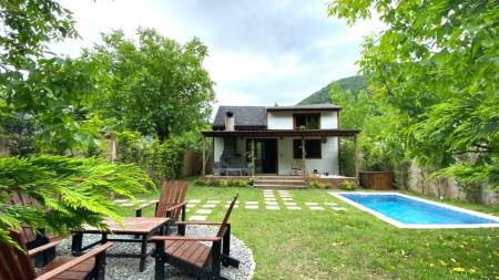 Comfortable Tiny House with lush Green Nature View, Heated Private Pool and Garden, Fireplace, Jacuzzi in Sapanca