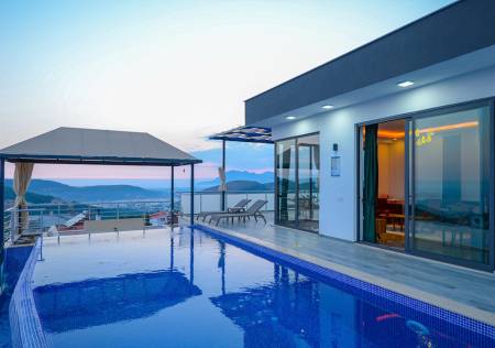 Sea View Villa with Private Infinity Pool, Pool Terrace, Jacuzzi, Barbeque in Kalkan