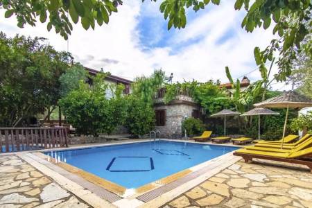 Sheltered Villa with Stone Fireplace, Private Pool and Pool Terrace in Fethiye Kayaköy