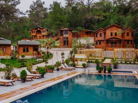 Bungalow with Forest and Pool View, in a Comfortable Facility in Antalya Olympos