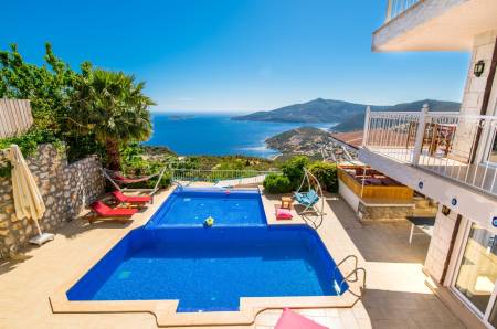 Sheltered Private Pool Villa with Amazing Sea and Nature View, Heated Indoor Pool in Kalkan
