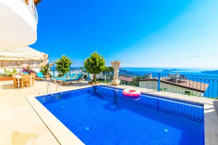 Azure Sea View Villa with Private Pool and Sunbathing Terrace in Kalkan Kordere