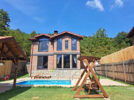 Magnificent Stone House with Sheltered Heated Private Pool, Pool Terrace, Private Garden, Jacuzzi, Fireplace, in Nature in Sapanca